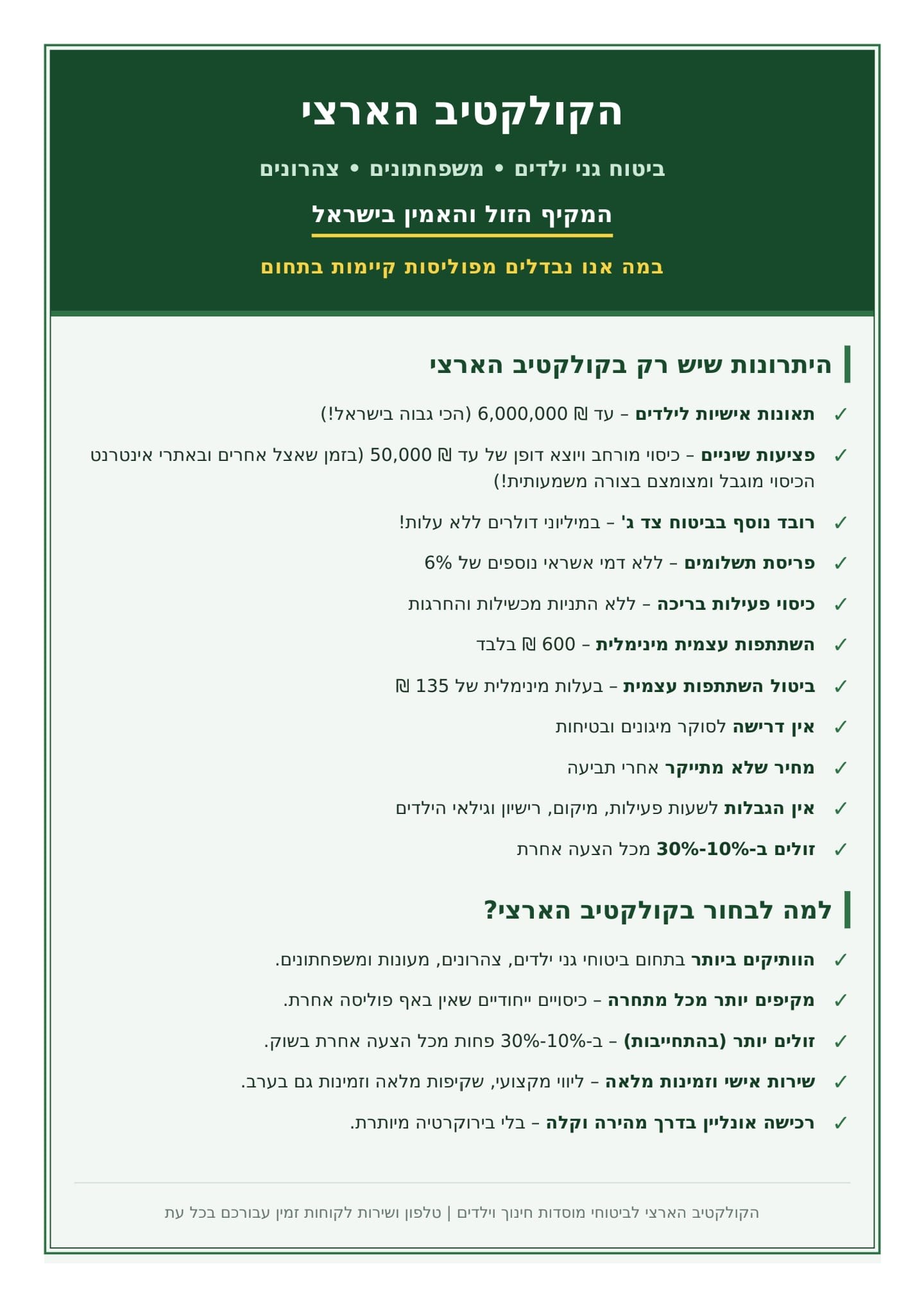 היתרונות שיש רק בקולקטיב הארצי — ביטוח גני ילדים, משפחתונים וצהרונים